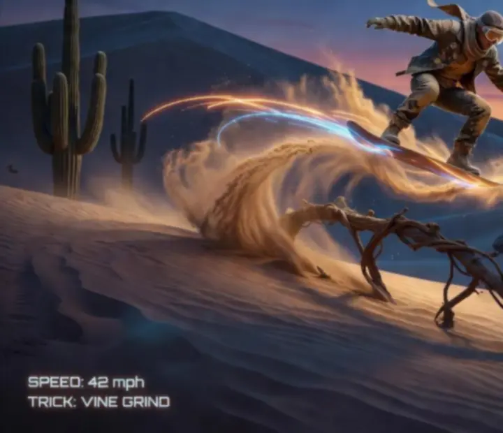 Alto’s Odyssey játékmenet: sandboarding akció, ugrások és trükkök a sivatagi kanyonokban
