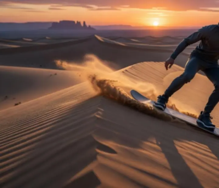 Alto's Odyssey karakterek eltérő vizuális stílusban, egységes minimalista sivatagi háttérrel