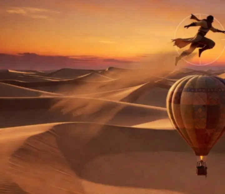 Photo Mode nézet az Alto’s Odyssey-ben: megállított jelenet, amely a sivatagi táj egy esztétikus pillanatát emeli ki
